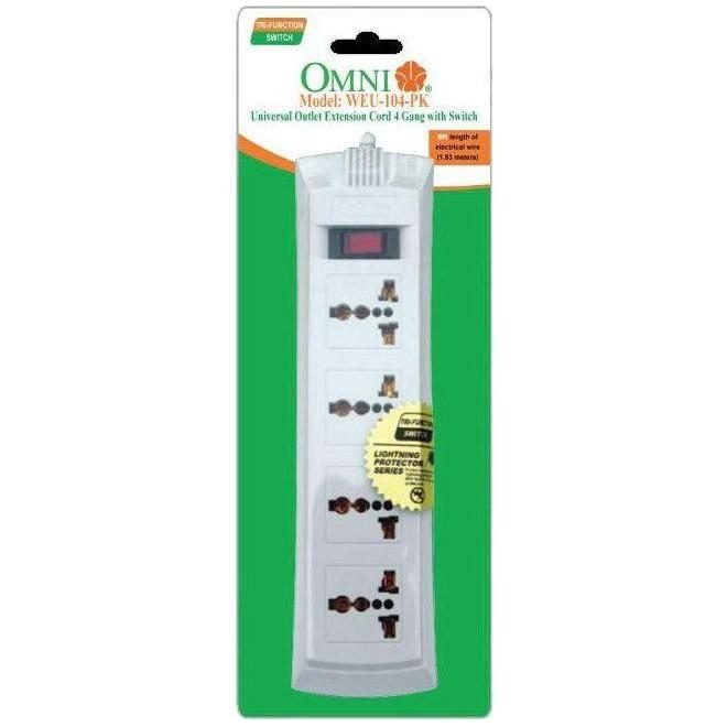 Omni Omni WEU-104-PK Universal Outlet Extension Cord 4-Gang With Switch, Electrical Supply Extension Cords & Reels — Southend