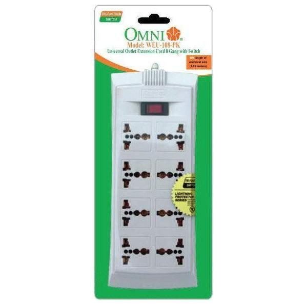 Omni Omni WEU-108-PK Universal Outlet Extension Cord 8 Gang With Switch, Electrical Supply Switches & Outlets — Southend Phil