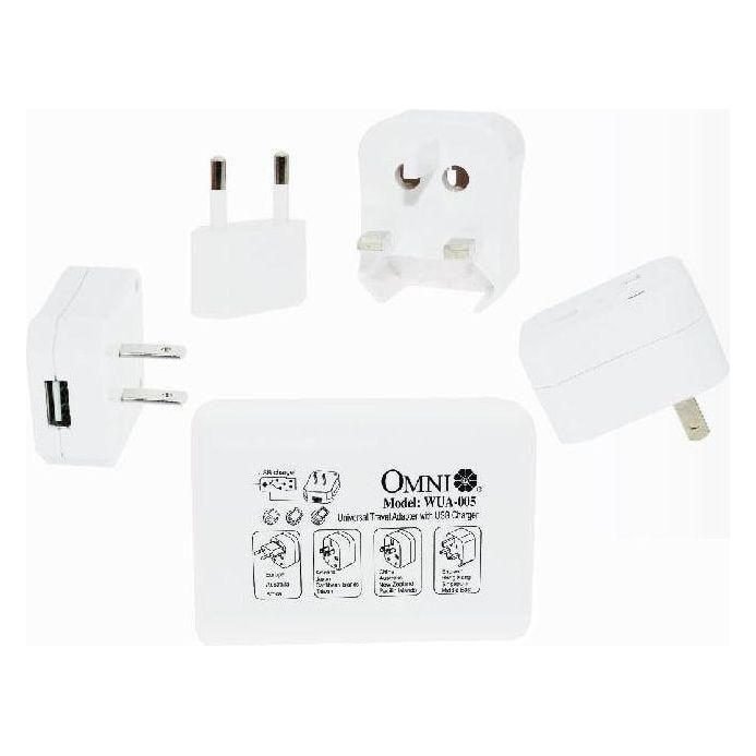 Omni Omni WUA-005-PK Universal Travel Adapter With USB Outlet 3A 250V, Electrical Supply Switches & Outlets — Southend Philip