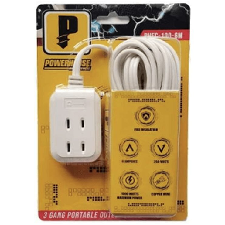 Powerhouse Powerhouse Electric Extension Cord 3 Gang Portable Outlet, Electrical Supply Extension Cords & Reels — Southend Ph