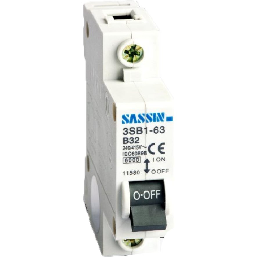 Sassin 1-Pole 6.5kAIC Miniature Circuit Breaker (MCB) (3SB1-63 Series), Electrical Supply Circuit Breakers — Southend Philipp