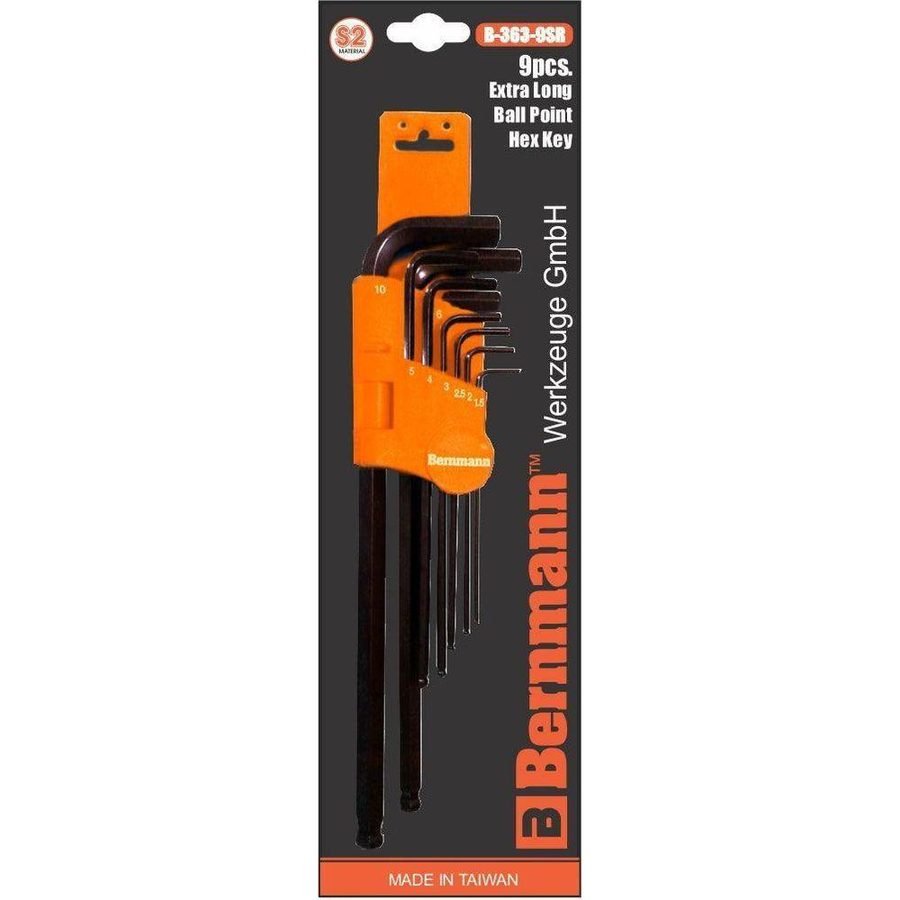 Bernmann Bernmann B-363-9SR Hex Allen Wrench Set Ball-End (Extra Long), General Hardware Sockets & Ratchets — Southend Philip