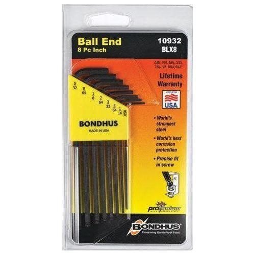 Bondhus 10932 (BLX8) PG 8pcs Ball End Tip Allen Wrench Key Set 0.050-5/3, General Hardware Sockets & Ratchets — Southend Phil