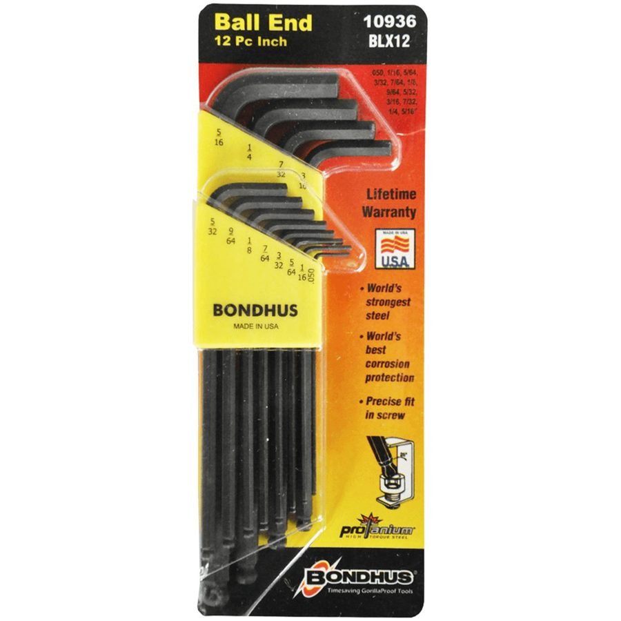 Bondhus 10936 (BLX12) PG 12pcs Ball End Tip Allen Wrench Key Set 0.050-5