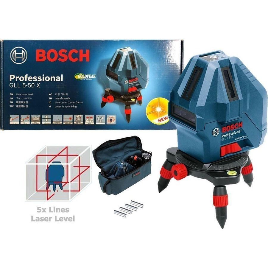 Bosch Bosch GLL 5-50 X Line Laser Level [5x Lines] With Plumb Points (50 Meter, General Hardware Measuring Tools — Southend P