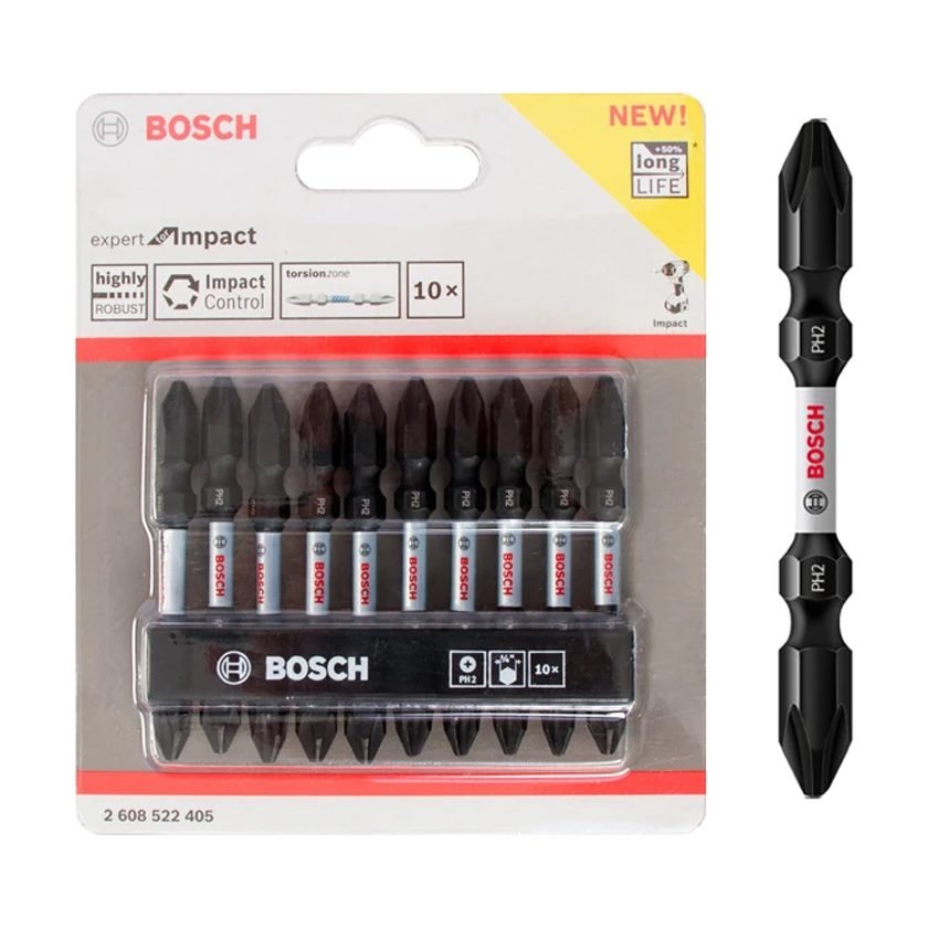 Bosch Bosch PH2 Impact Double Ended Screwdriver Bit Set 10 Pcs 65MM (260852240, General Hardware Screwdrivers — Southend Phil