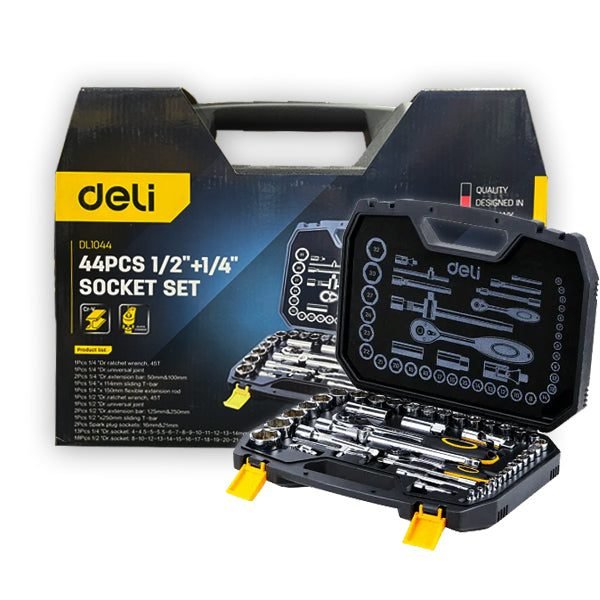 Deli Deli EDL1044 Socket Set 1/2" + 1/4" 44pcs, General Hardware Sockets & Ratchets — Southend Philippines