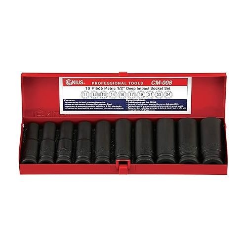Genius CM-008 1/2" Drive (11-24mm) Socket Wrench Set 10pcs