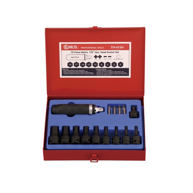 Genius TH-415H 1/2" Drive (4"-17") Hexagonal Socket Wrench 15pcs, General Hardware Sockets & Ratchets — Southend Philippines