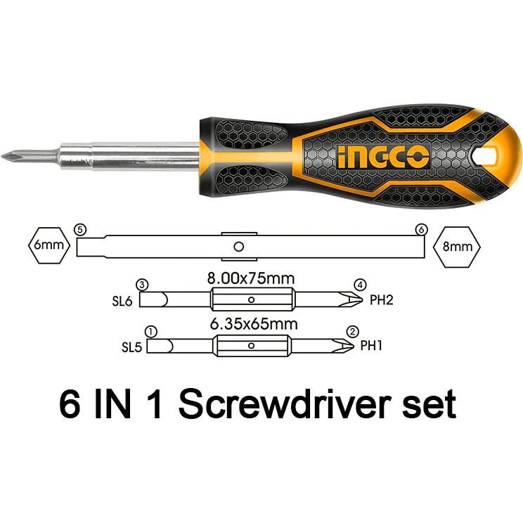 Ingco Ingco AKISD0608 6in1 Screwdriver Set, General Hardware Screwdrivers & Bits — Southend Philippines