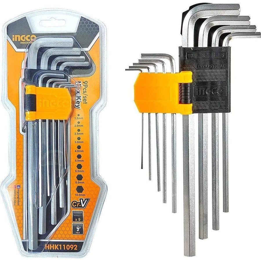 Ingco Ingco HHK11092 9pcs Hex Allen Key Wrench Set (Extra Long Arm), General Hardware Sockets & Ratchets — Southend Philippin
