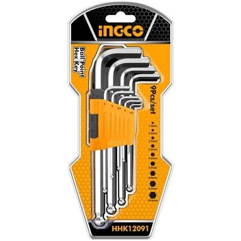 Ingco Ingco HHK12091 9pcs Ball Point Hex Allen Key Wrench Set (Long Arm), General Hardware Sockets & Ratchets — Southend Phil