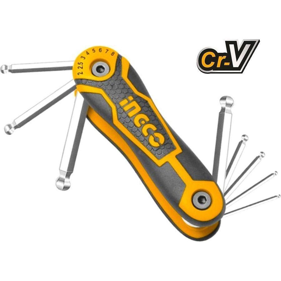 Ingco Ingco HHK14082 8pcs Foldable Ball Point Hex Allen Key Wrench Set, General Hardware Sockets & Ratchets — Southend Philip