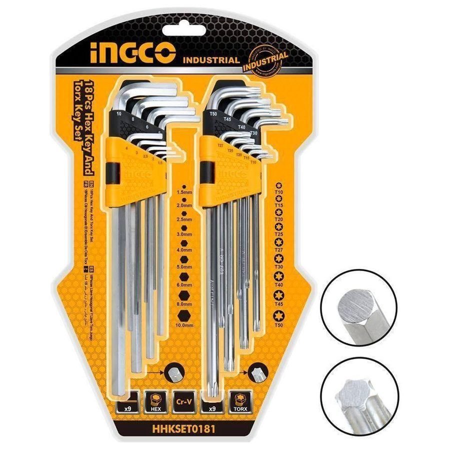 Ingco Ingco HHKSET0181 18pcs Hex Allen Key Wrench And Torx Key Set, General Hardware Sockets & Ratchets — Southend Philippine