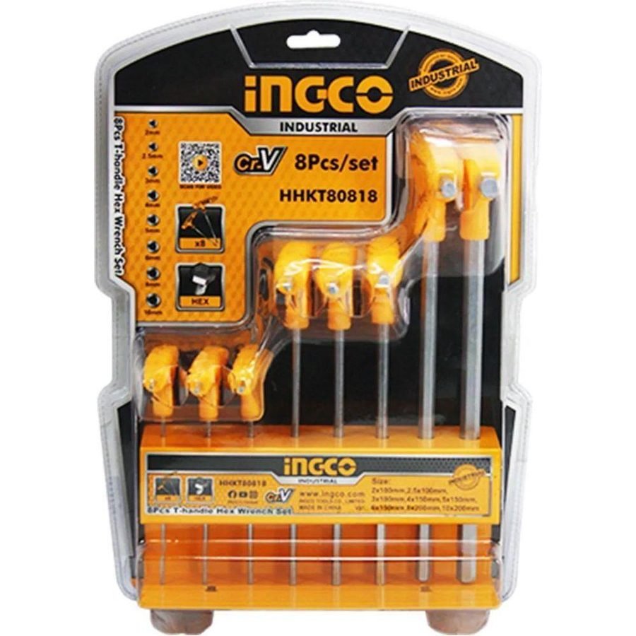 Ingco Ingco HHKT80818 8pcs Hex Allen Key Wrench Set (T-Handle), General Hardware Sockets & Ratchets — Southend Philippines