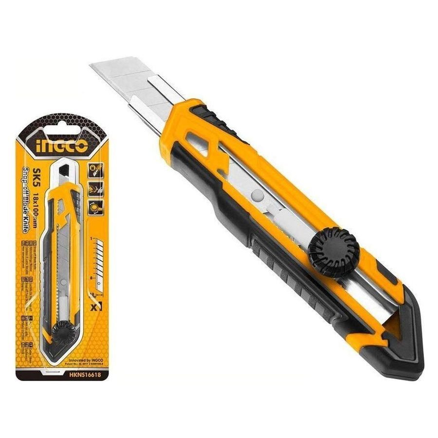 Ingco Ingco HKNS16618 Snap Off Blade Cutter Knife 18mm (Round Push), General Hardware Knives, Scrapers & Cutters — Southend P