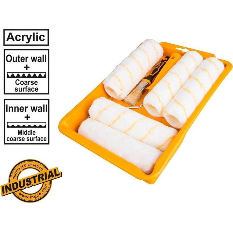 Ingco HKTCB83230083 8 In 1 Cylinder Paint Roller With Tray Set 9"