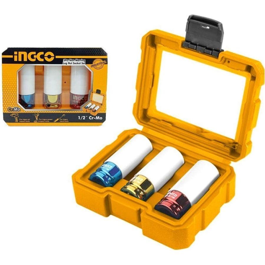 Ingco Ingco HNMLNS031 3pcs Non Marring Lug Nut Impact Socket Wrench Set 1/2" D, General Hardware Sockets & Ratchets — Southen