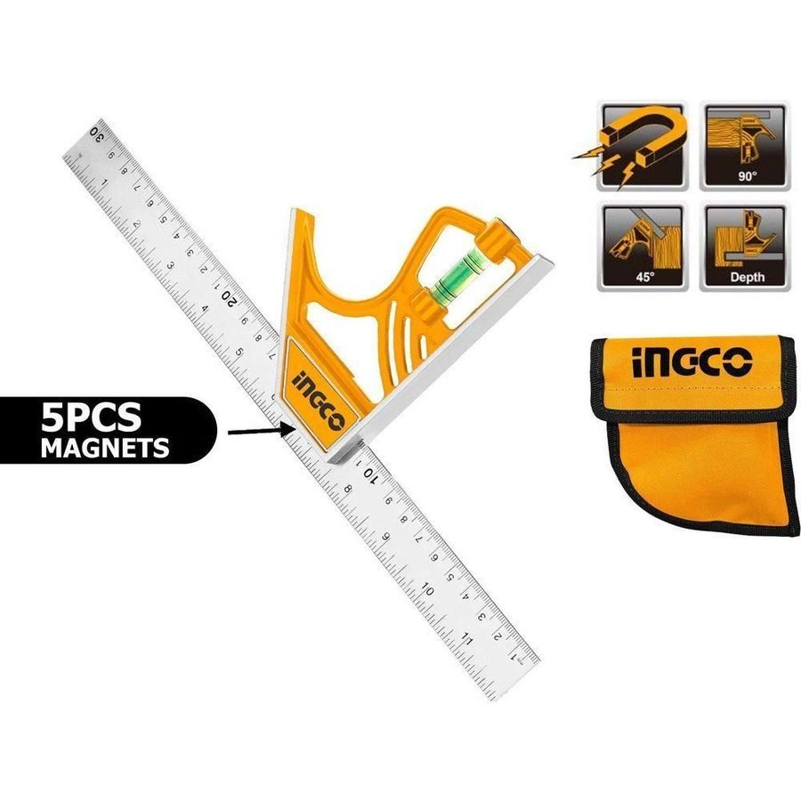 Ingco Ingco HSR530255 Magnetic Lock Combination Square 12", General Hardware Measuring Tools — Southend Philippines