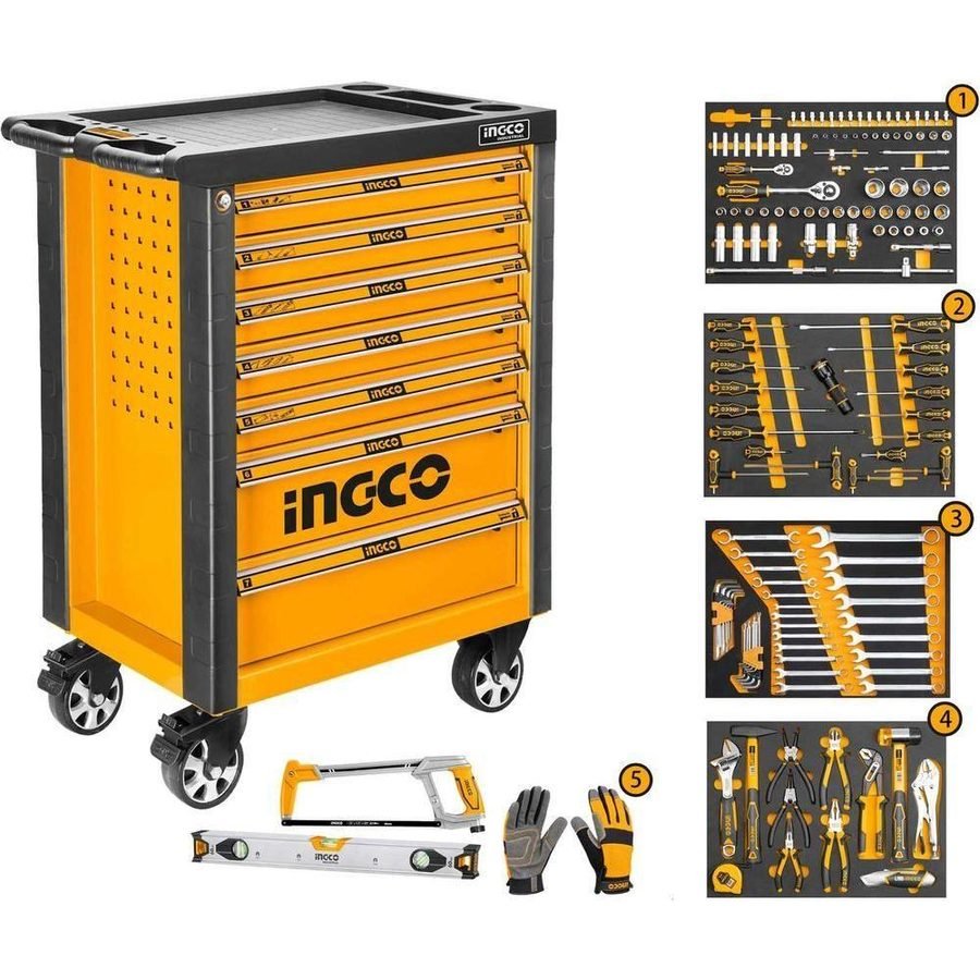 Ingco Ingco HTCS271621 Roller Tool Cabinet / Tool Chest With 162 Pcs Hand Tool, General Hardware Tool Storage & Sets — Southe
