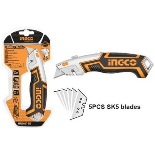 Ingco Ingco HUK6118 Utility Cutter Knife (+5 Blades), General Hardware Knives, Scrapers & Cutters — Southend Philippines