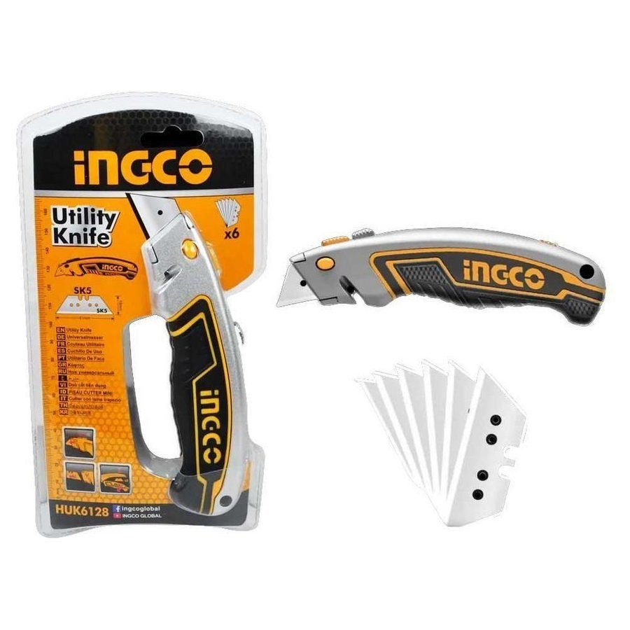 Ingco Ingco HUK6128 Utility Cutter Knife (+6 Blades), General Hardware Saws & Knives — Southend Philippines