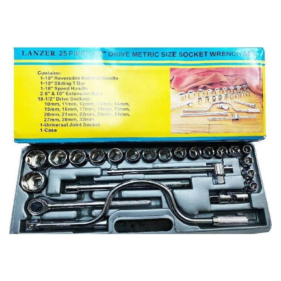 Lanzer 25pc Socket Wrench Set 1/2" Drive 10-32mm, General Hardware Sockets & Ratchets — Southend Philippines