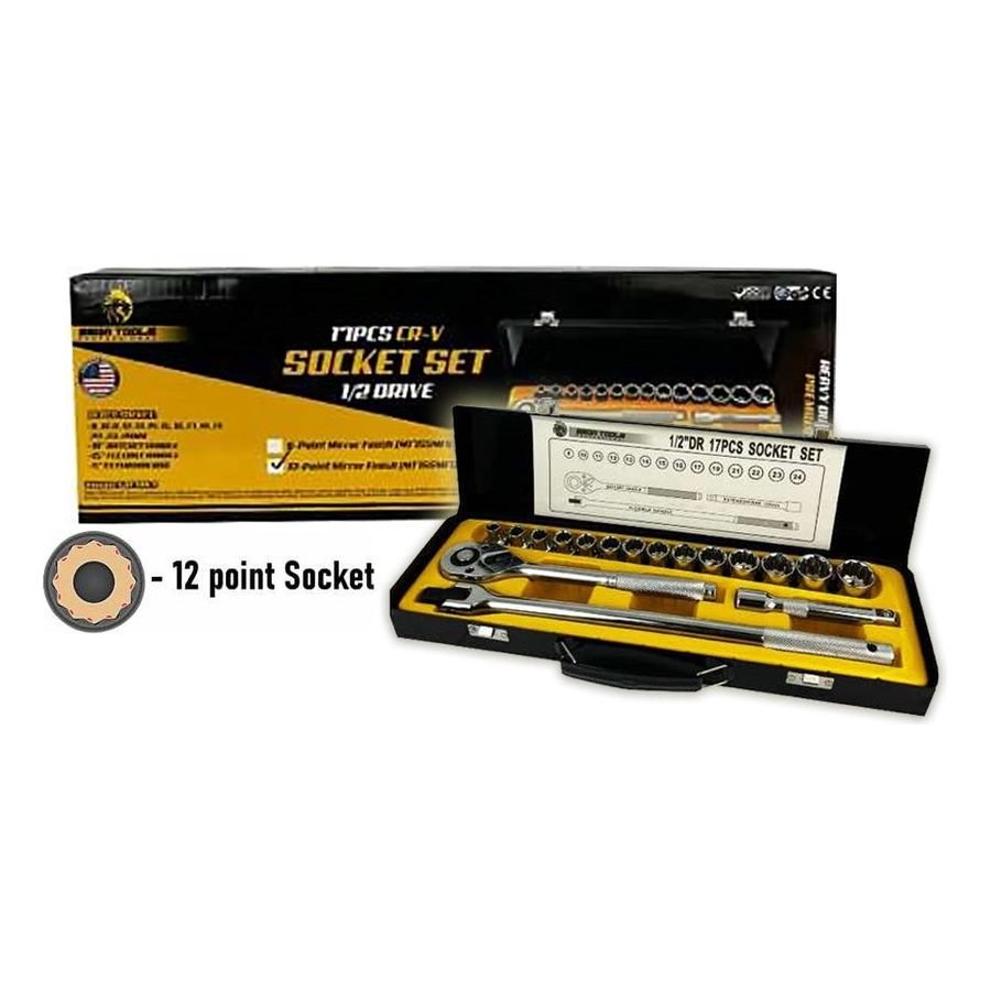M17SSMF12 Socket Wrench Set 17pcs 1/2" Drive 12pts (Mirror Finish), General Hardware Wrenches — Southend Philippines