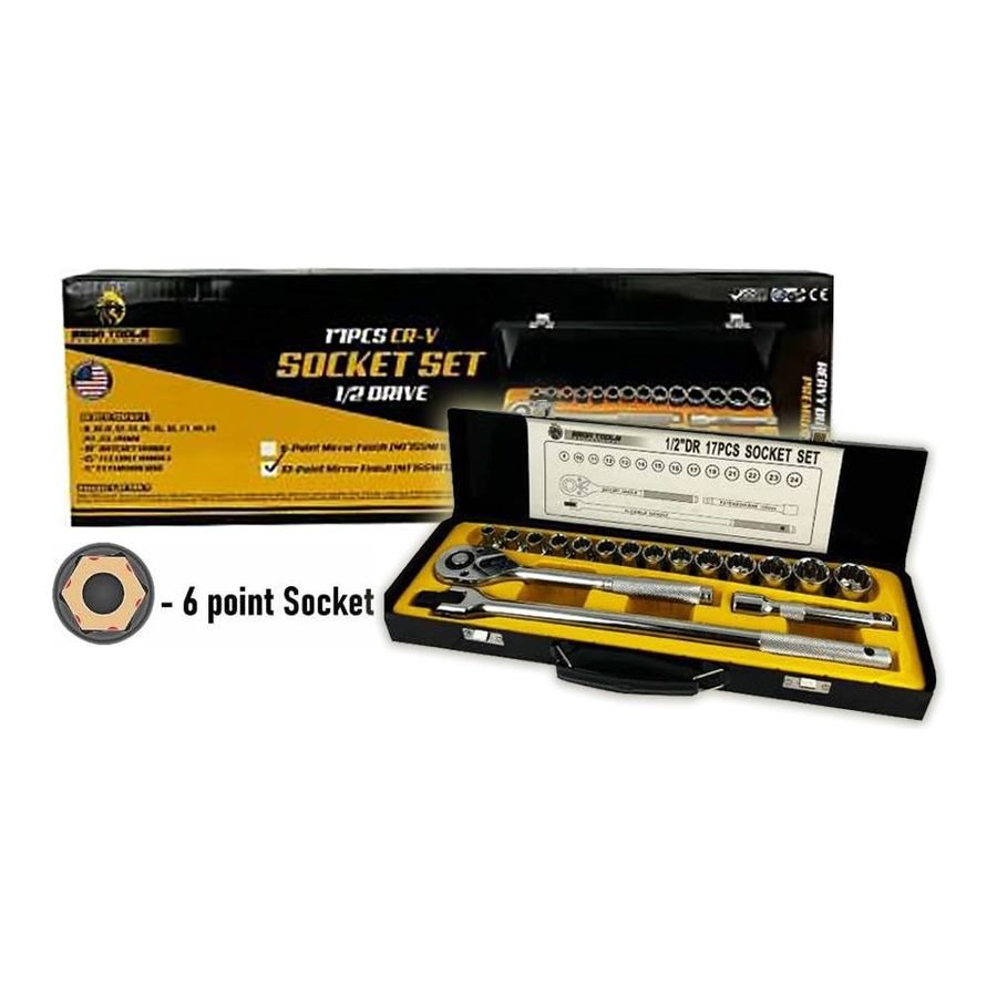 M17SSMF6 Socket Wrench Set 17pcs 1/2" Drive 6pts (Mirror Finish), General Hardware Wrenches — Southend Philippines