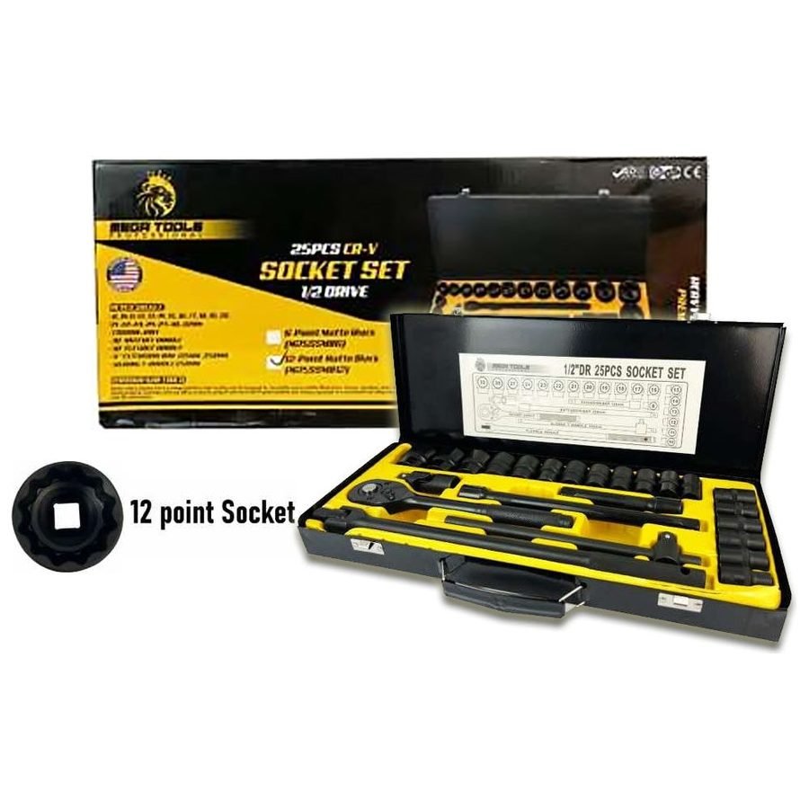 M25SSMB12 Socket Wrench Set 25pcs 1/2" Drive 12pts (Matte Black), General Hardware Sockets & Ratchets — Southend Philippines