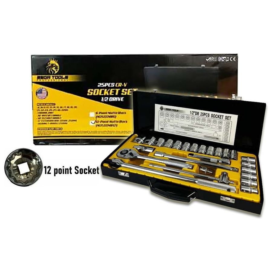 M25SSMF12 Socket Wrench Set 25pcs 1/2" Drive 12pts (Mirror Finish), General Hardware Sockets & Ratchets — Southend Philippine
