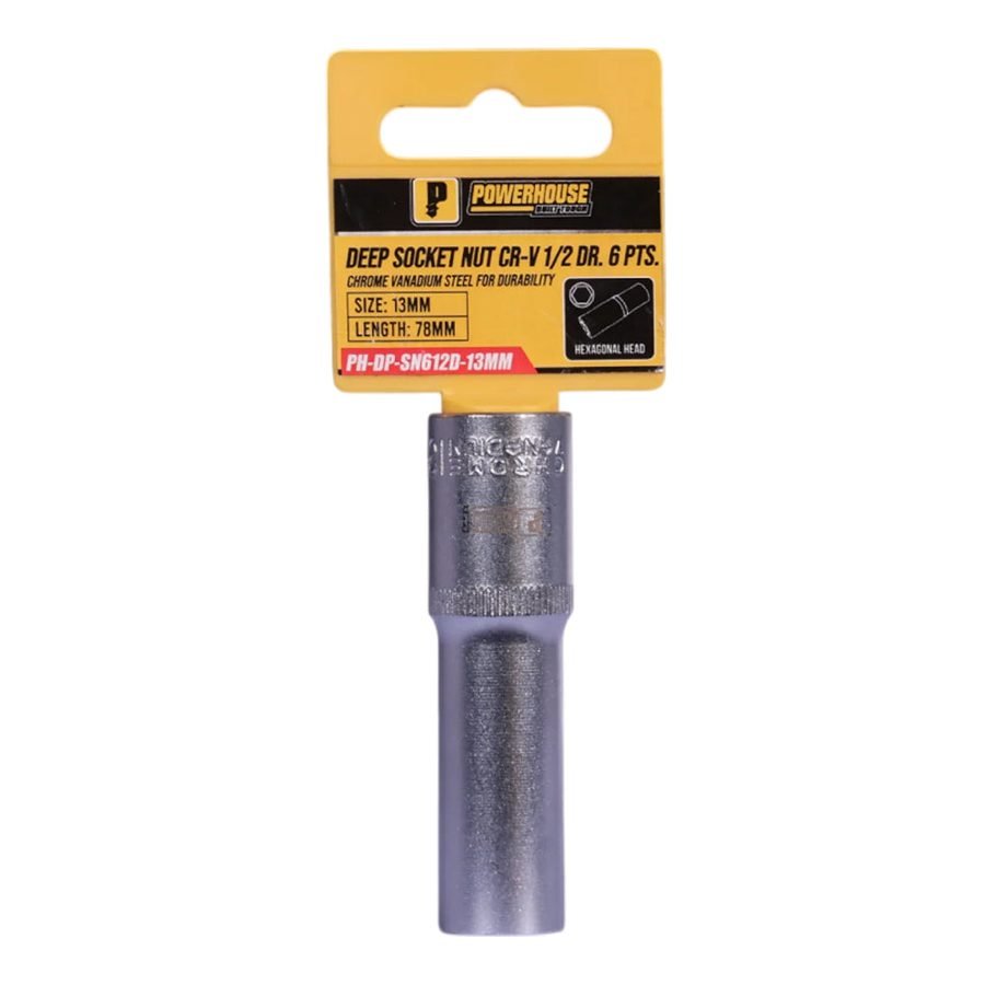 Powerhouse Deep Socket Nut CRV 6 Points 1/2 Drive
