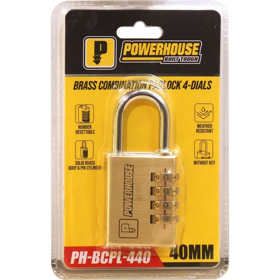Powerhouse Powerhouse PH-BCPL-440 Brass Combination Padlock 4-Dials (40mm), General Hardware Locks & Hinges — Southend Philip