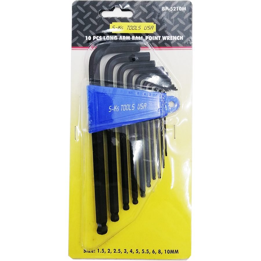 S-Ks S-Ks 10pcs. BP-5210M Long Arm Hex Allen Wrench Key Ball Point End (1.5-1, General Hardware Sockets & Ratchets — Southend