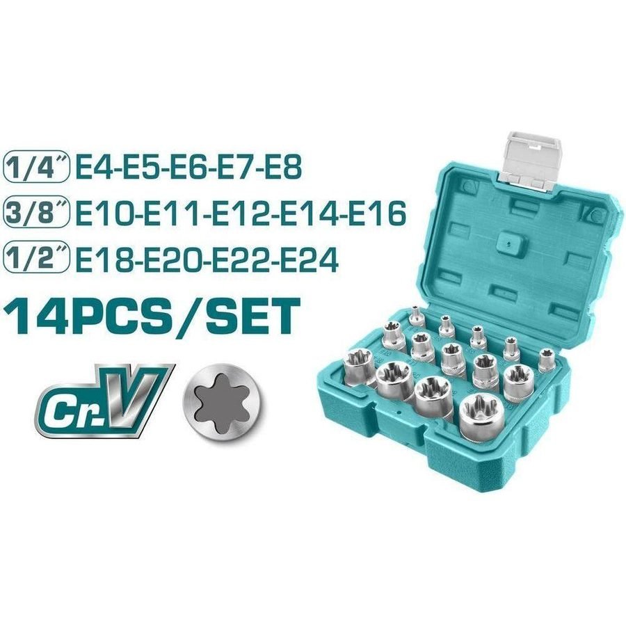 Total Total THKTETS0114 14pcs Socket Wrench Set 12pts, General Hardware Sockets & Ratchets — Southend Philippines