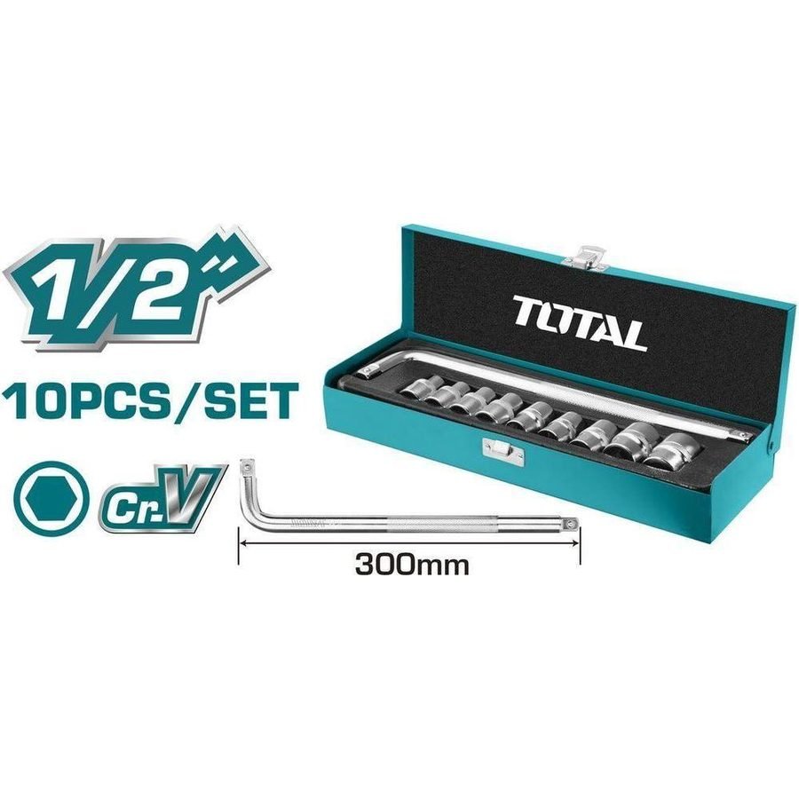 Total Total THTL121101 10pcs 1/2" Dr. Socket Wrench Set, General Hardware Sockets & Ratchets — Southend Philippines