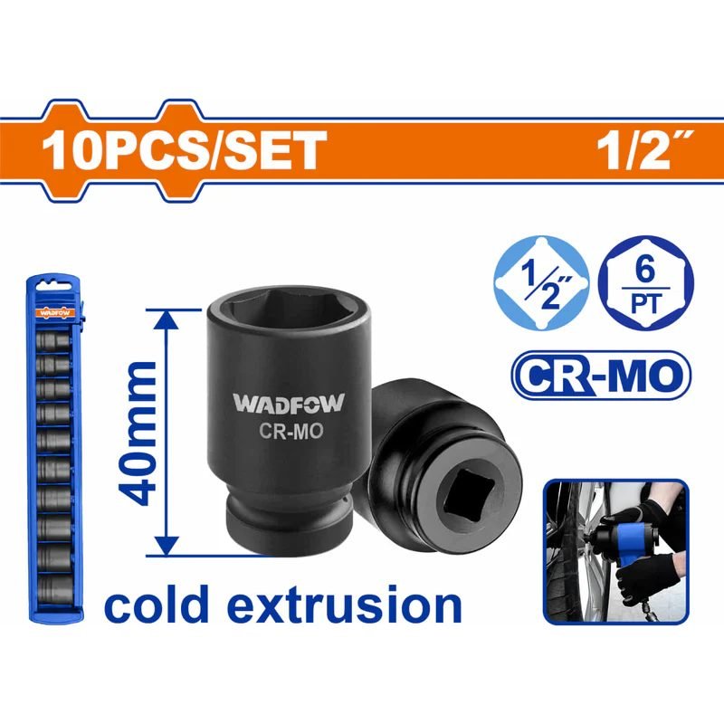 Wadfow Wadfow WMSD201 10 PCS 1/2" Impact Socket Set, General Hardware Sockets & Ratchets — Southend Philippines