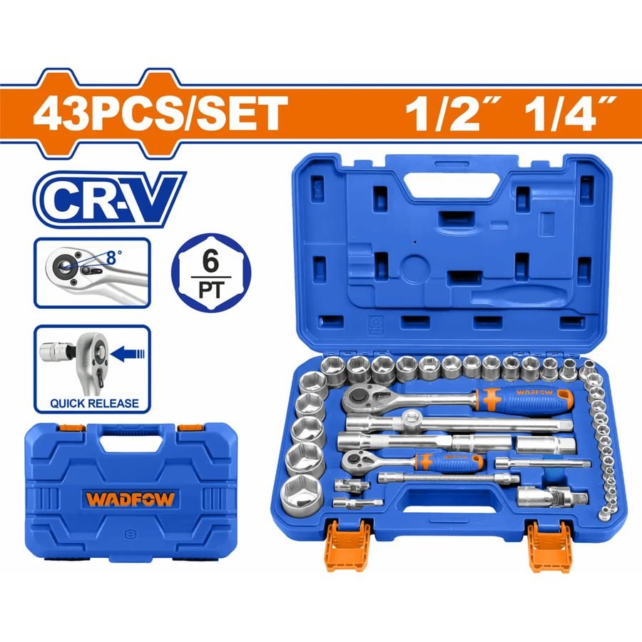Wadfow Wadfow WST3D43 43 PCS 1/4" 1/2" Socket Set, General Hardware Sockets & Ratchets — Southend Philippines