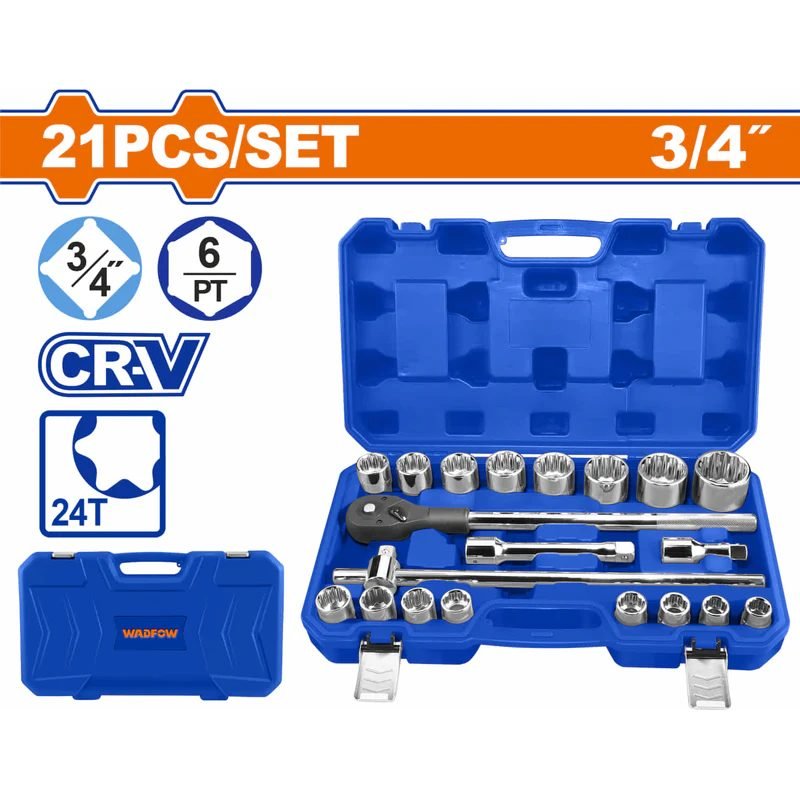Wadfow Wadfow WST4D21 21 PCS 3/4" Socket Set, General Hardware Sockets & Ratchets — Southend Philippines