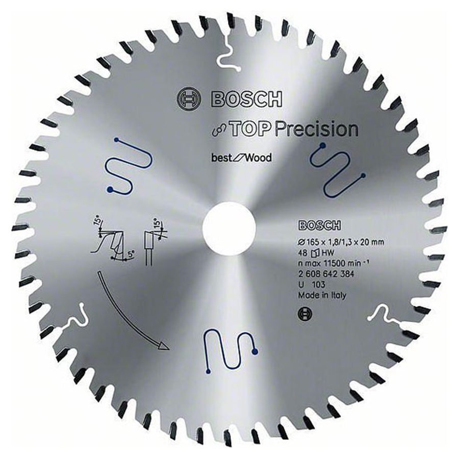 Bosch Bosch Circular Saw Blade Best For Wood 165mm X 48T (2608642384), Power Tools Saws — Southend Philippines