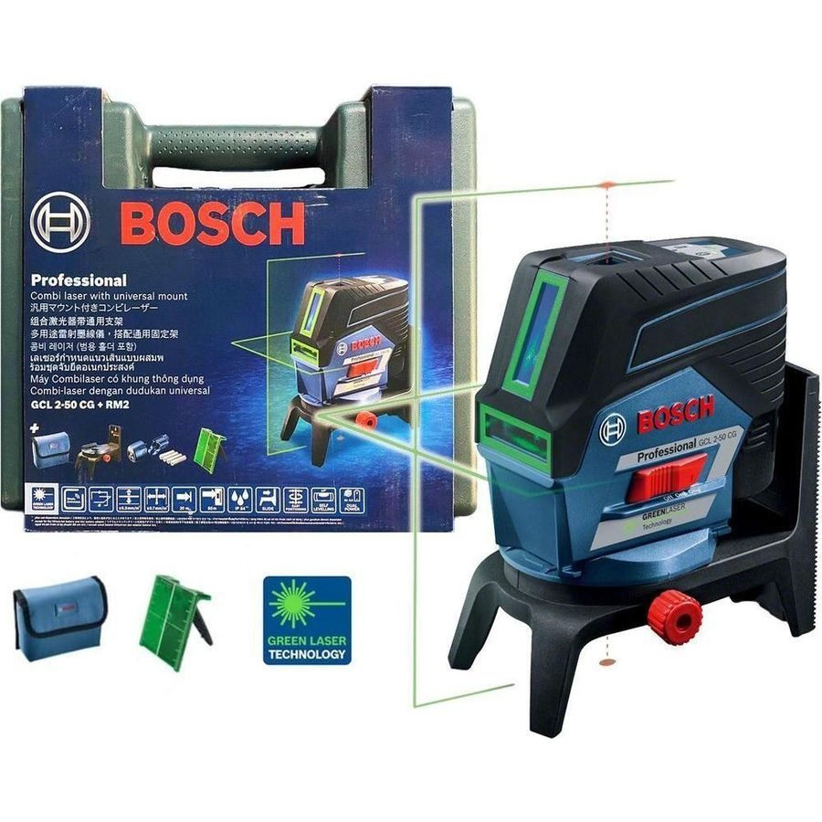 Bosch Bosch GCL 2-50 CG Cross Line Laser Level With Plumb Points (50 Meters), Power Tools Laser Levels & Measuring — Southend