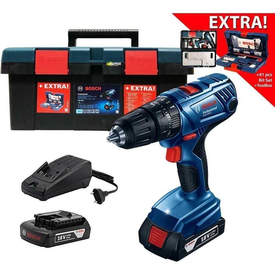 Bosch Bosch GSB 180-Li Cordless Hammer Drill + 41 Pcs Bit Set And Case, Power Tools Rotary & Demolition Hammers — Southend Ph