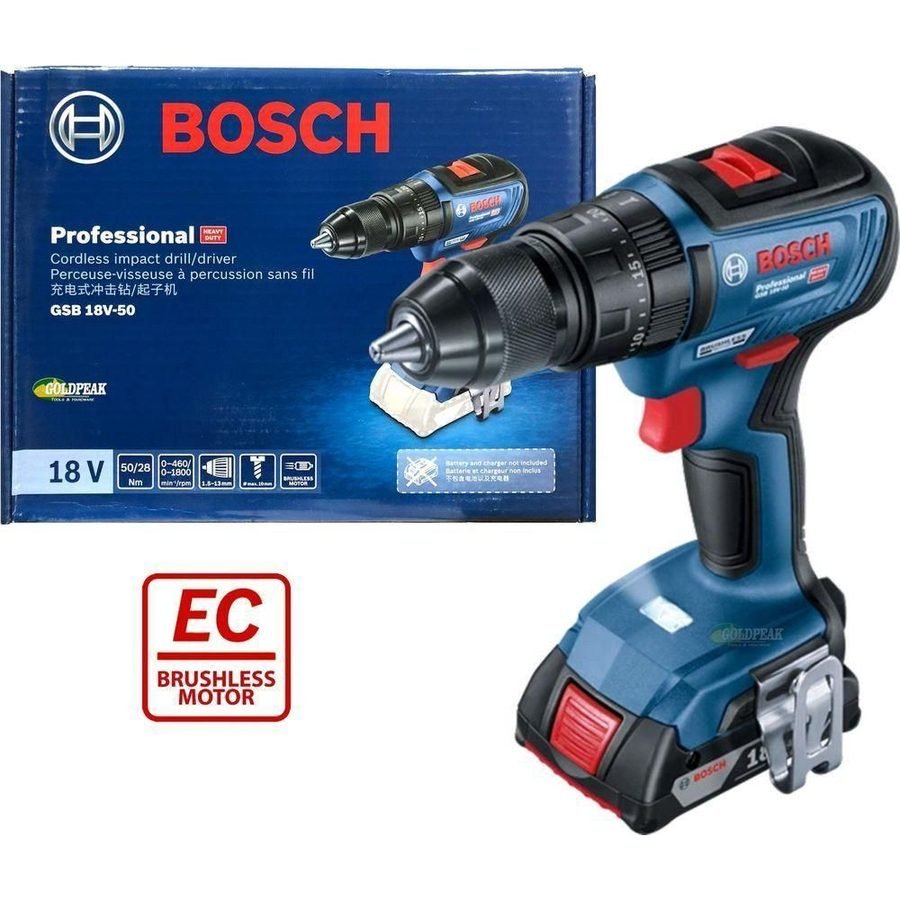 Bosch Bosch GSB 18V-50 Cordless Brushless Impact Drill - Driver 1/2" (13mm) 18, Power Tools Drills & Drivers — Southend Phili