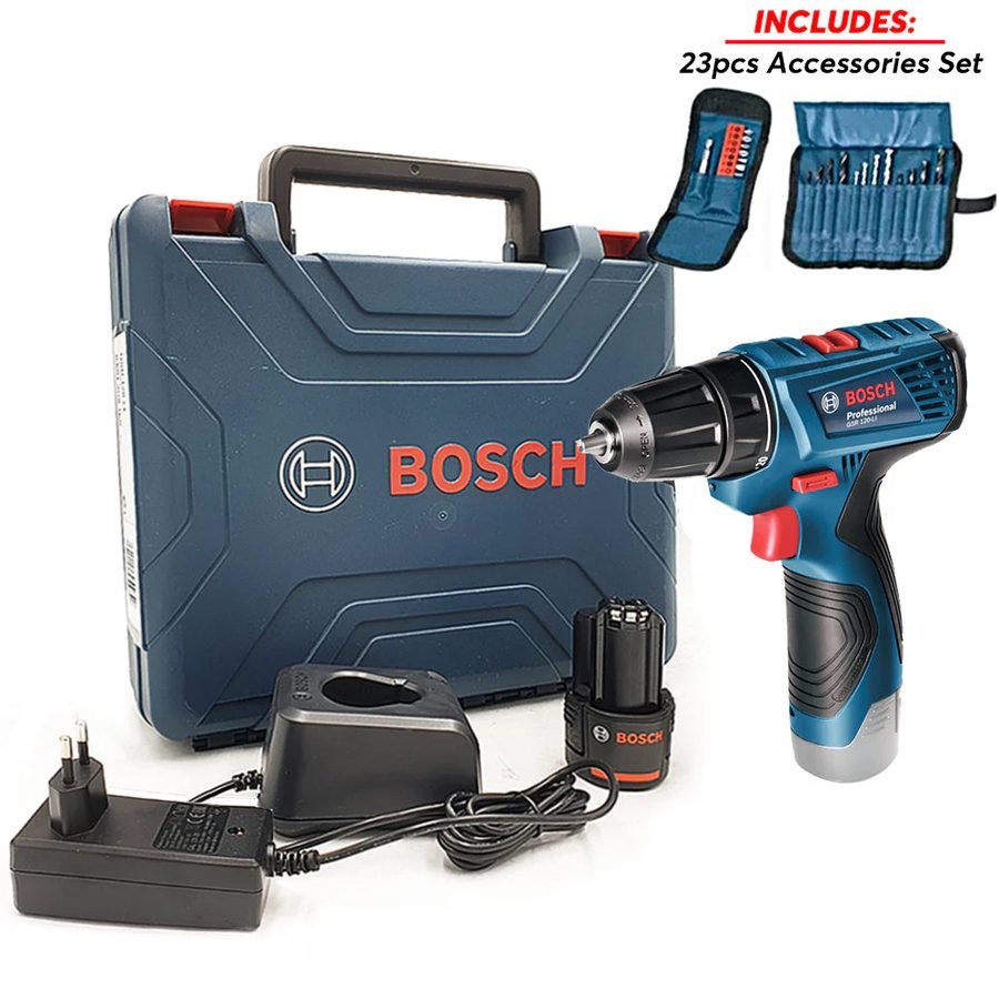 Bosch Bosch GSR 120-Li Cordless Impact Drill Driver 12V With 23pcs Accessory S, Power Tools Drills & Drivers — Southend Phili
