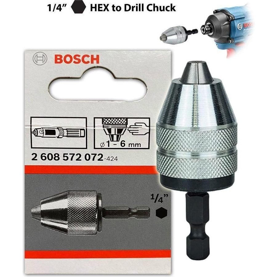 Bosch Keyless Drill Chuck Adapter For 1/4" Hex Shank (Convert Impact Dri