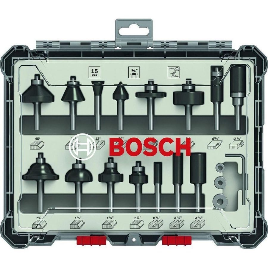 Bosch Router Bit Set 1/4" Shank (15pcs) [2607017473]