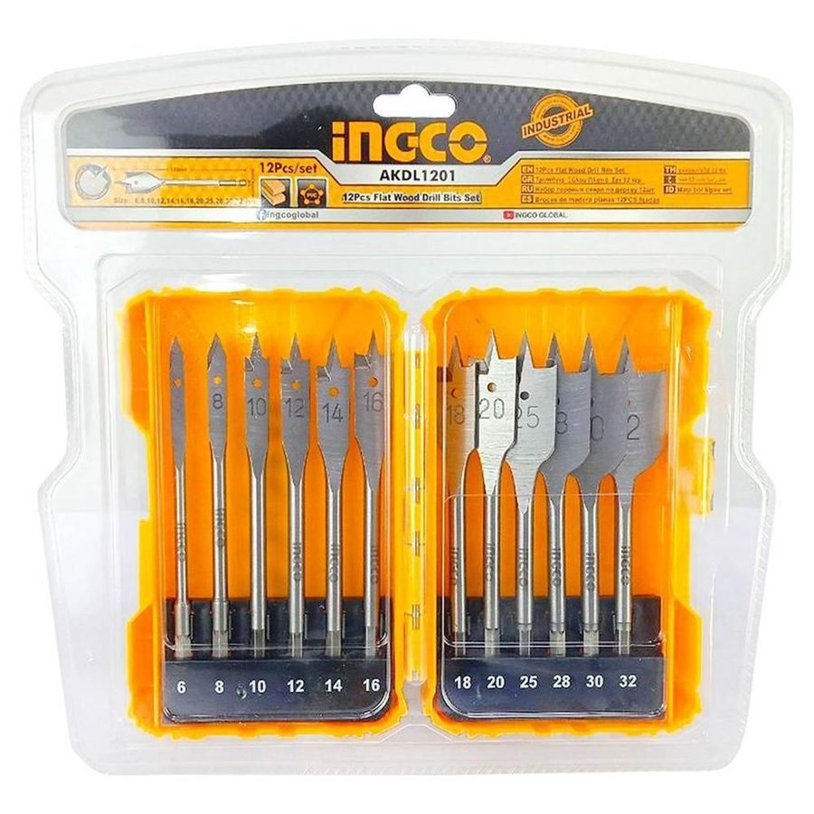 Ingco AKDL1201 12pcs Flat Wood Drill Bits Set