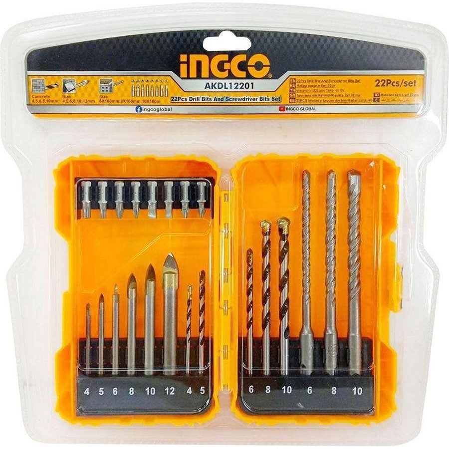Ingco AKDL12201 22pcs Drill Bit And Screwdriver Bit Set