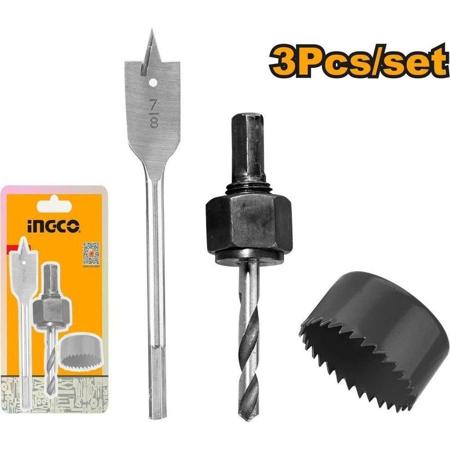 Ingco Ingco AKHS302 3pcs Lock Installation Hole Saw Set, Power Tools Bits, Blades & Discs — Southend Philippines