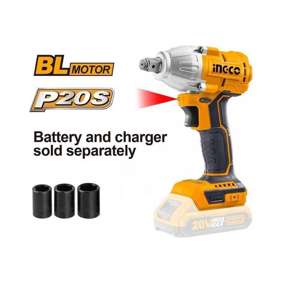 Ingco Ingco CIWLI20020 20V Cordless Li-Ion Impact Wrench 20V, Power Tools Drills & Drivers — Southend Philippines